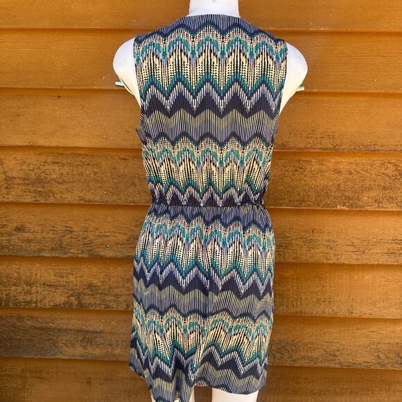 BeBop Blue & Multicolor Chevron Sleeveless Tie Waist Dress Size L - Picture 3 of 9